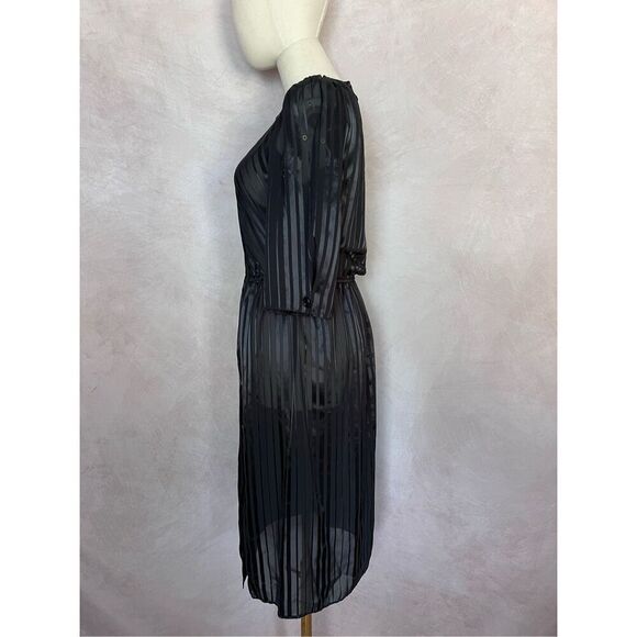 Vintage Sheer Black Dress 80s does 40s Chic Black Tie - Picture 4 of 7
